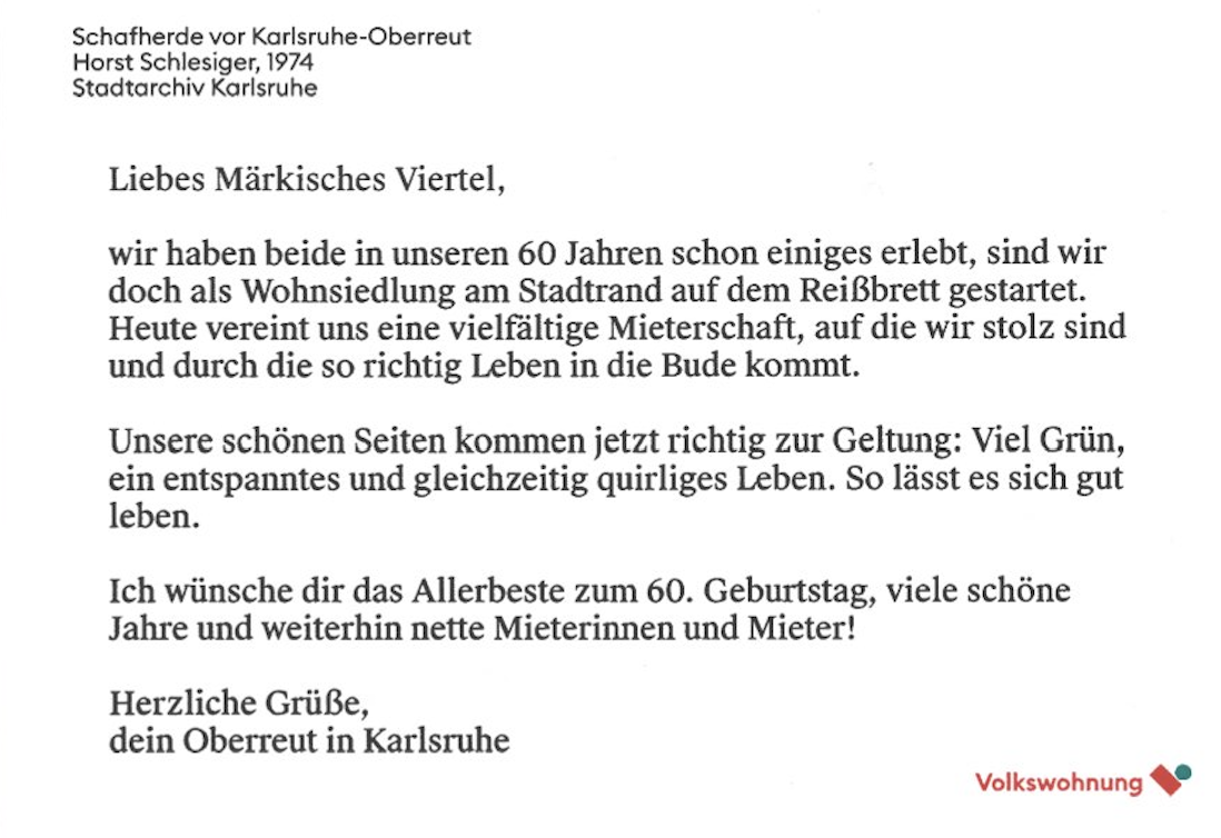 Die Rückseite der Postkarte aus Karlsruhe-Oberreut