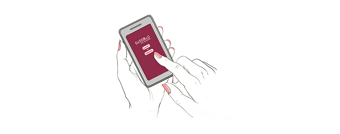Illustration eines Smartphones, auf dem die Gesobau App geöffnet ist