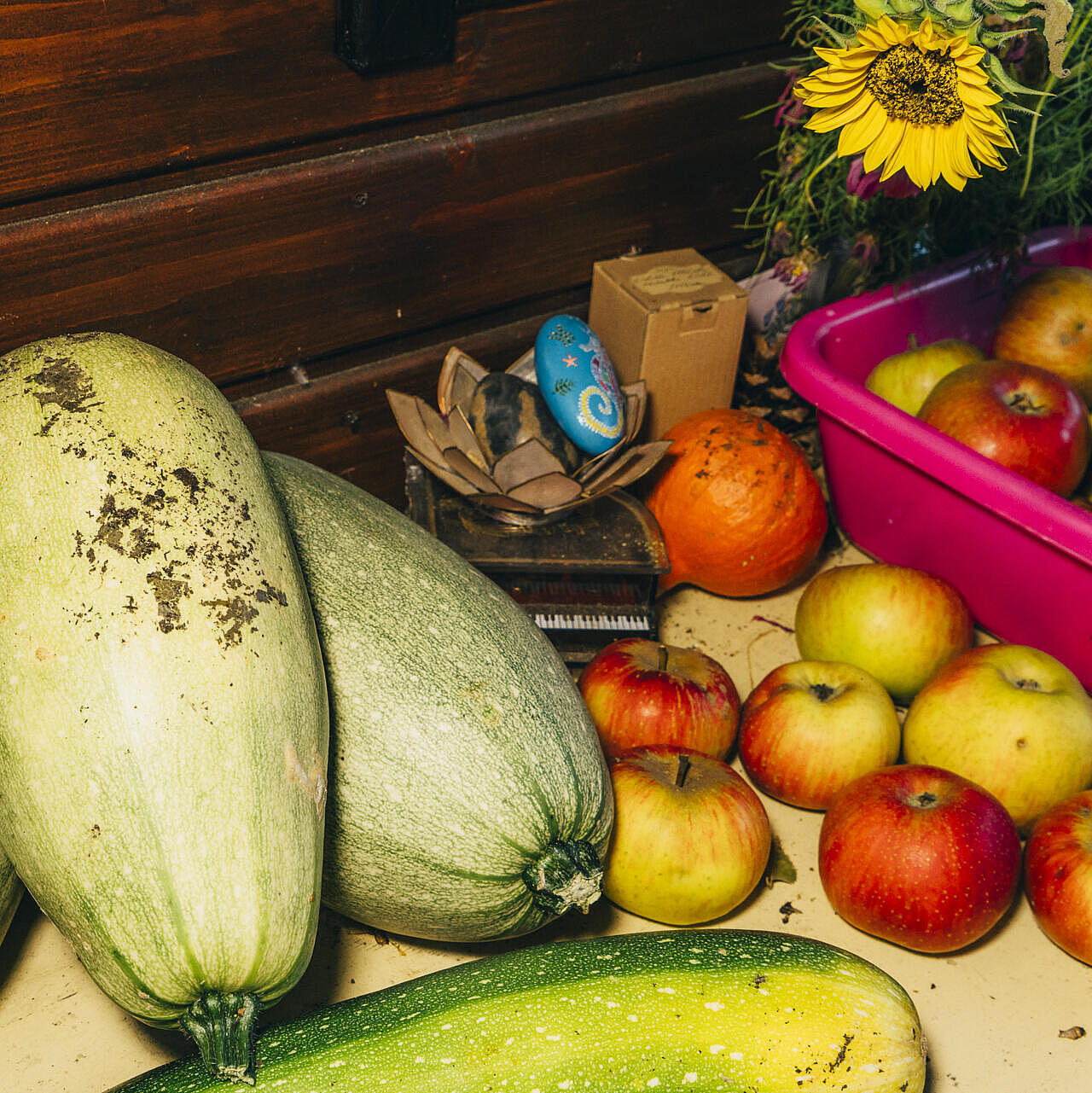 Frisches Obst und Gemüse aus dem Garten im Wagendorf