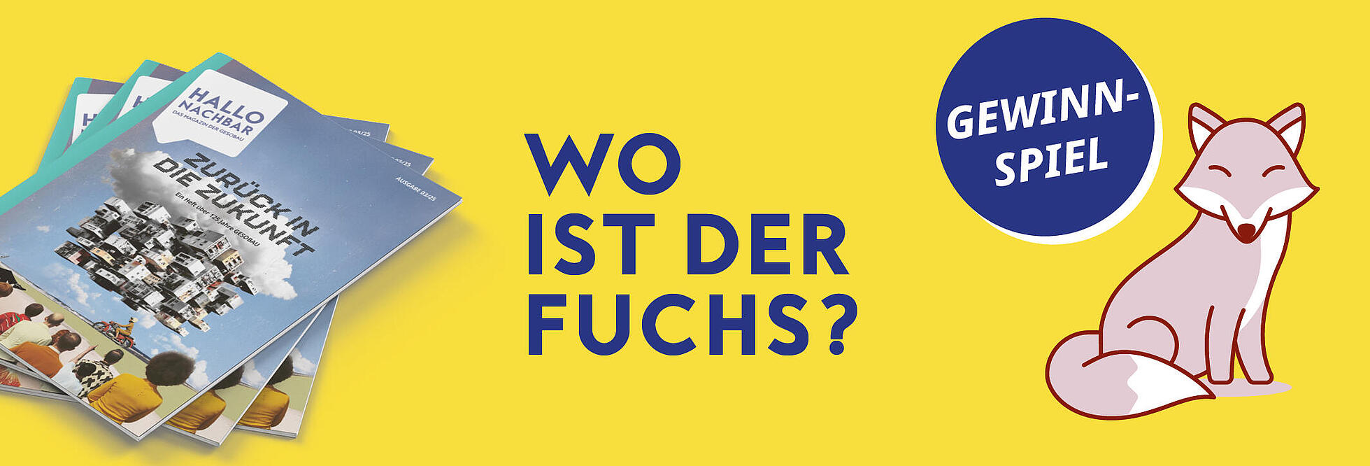 Gewinnspiel-Header mit der Ausgabe "Zurück in die Zukunft" und Frage "Wo ist der Fuchs?"